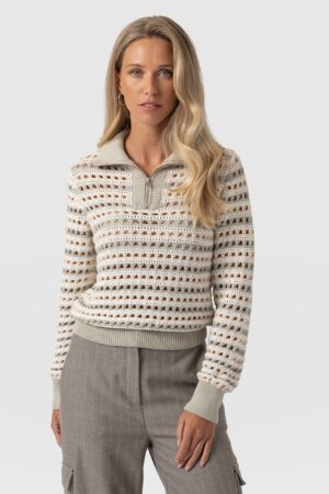 Ester Quarter Zip Knit - Beige