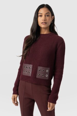 Eyelet Rib Knit Sweater - Maroon