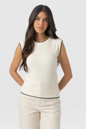Honeycomb Sleeveless Rib Knit  - Cream