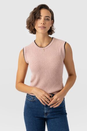 Honeycomb Sleeveless Rib Knit - Pale Pink