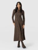 Macie Zip Up Dress - Brown Mini Houndstooth